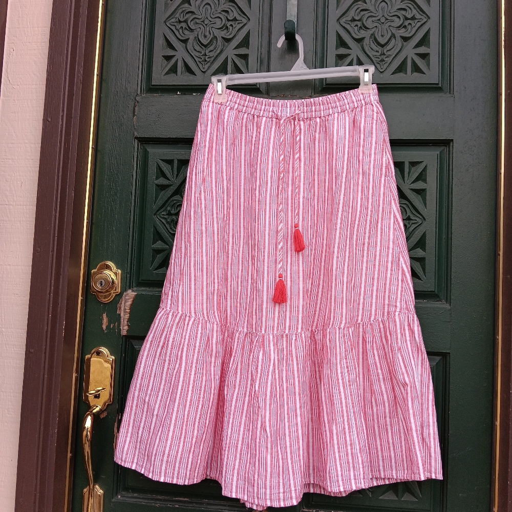 Talbots Red and White Striped A-Line Skirt With Ruffle, Size Small P